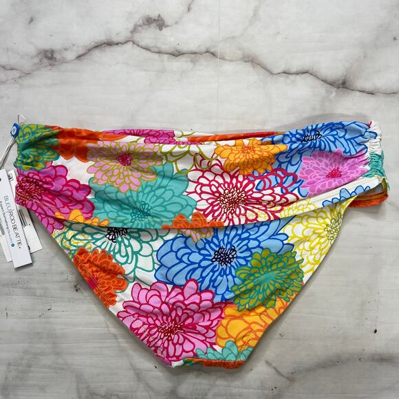Bleu Rod Beattie Floral Fresh Picks Sarong Bikini Bottom Size 6 White New - Picture 3 of 5